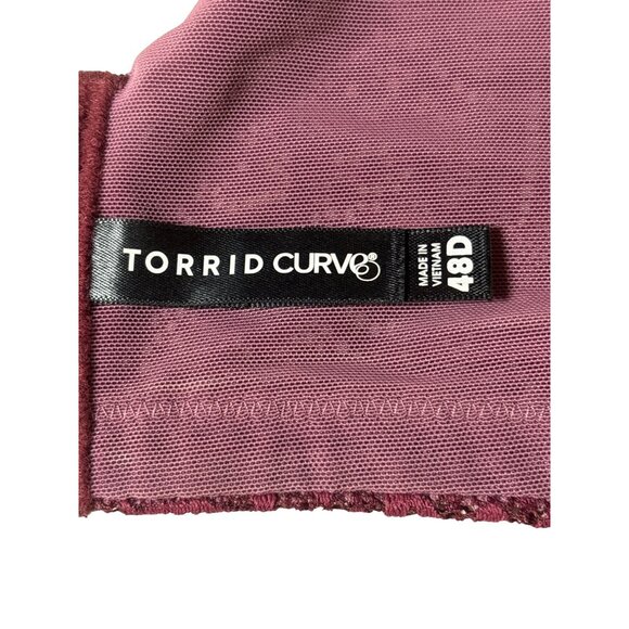 Torrid Curve Bra Size 48 D Burgundy Lace Wire-Free Lightly Lined Everyday - Picture 9 of 9